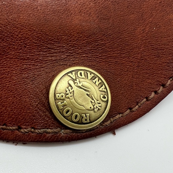 ROOTS VINTAGE Orange Brown Leather Brass Cardholder Unisex - Picture 2 of 10